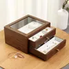 Jewelry Pouches Large Glass Display Wooden Box Organizer With Drawer Wood Earring Ring Necklace Jewellery Storage Case Casket