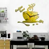 ウォールクロッククリエイティブコーヒーカップ時計ステッカーモダンデザイン3Dミラーホームデコレーションアクセサリーリビングルームの背景装飾