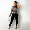 Dames Jumpsuits Rompertjes Sylph Sexy Voor Dames Clubwear Mesh Doorzichtige playsuits Modieuze diamanten broeken en lange mouwen 220929