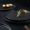 Plates Ceramic Black And Gold Round Western Steak Plate High-end Restaurant Dessert Fruit Salad Home Kitchen Tableware