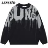 Men's Sweaters LENSTID Autumn Men Knitted Hip Hop Liquid Letter Graphic Jumper Streetwear Harajuku Fashion Casual Pullovers Clothing 220930