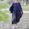 Casual Dresses NINI WONDERLAND 2022 Autumn Patchwork Cotton Linen Big Size Dress Vintage Women Lantern Sleeve Loose Bat Robe Mori Girls