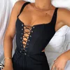 Canotte da donna Sexy Donna Streetwear Vintage Corsetti Tinta unita Bianco Nero Scava fuori Tie-up Sling Straps Backless Crop Tops Orlo irregolare Donna