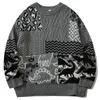 Herrtröjor harajuku höst mode casual lös tröja män hip hop stickad jumper dinosauri färgblock streetwear 220930