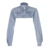 Women's Jackets Women's Cropped Denim Jacket Solid Classic Long Sleeve Button Down Jean Trucker Spring Autumn Ladies Casual