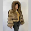 Fausse fourrure BEIZIRU vrai raton laveur manteau femmes hiver argent haut à capuche naturel luxe vestes chaud épais faire sur mesure Y2209