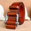 Belts Genuine Leather Men's Smooth Belt Buckle No Perforated High Quality Cowhide Youth Casual Double Ring Gift 125cm