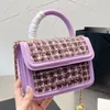 Designer Women Mini Tweed gewatteerde flapzak met handvat Frankrijk merk weven kettingband gouden bal schouder handtassen dame wollen hondstooth handtas luxe tassen