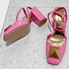 Dames lente zomer slingback schoenen elegante stud sandaal hoge blok hak gesloten teen echte patent lederen enkelband
