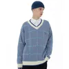 Maglioni da uomo Uomo Hip Hop Lavorato a maglia Streetwear Ricamo Cuore Plaid Pullover Autunno Harajuku Cotone Casual Blu 220930