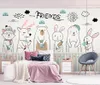 Wallpapers Noordse eenvoudige cartoon handgeschilderde schattige dieren kinderhuis achtergrond muur 3d behang muurschilderingen