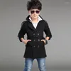 Tench Coats Boys Winter Hoat Высококачественная мода двойная грудь сплошная шерсть для детской куртки дети верхняя одежда