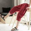 Men's Pants 2022 Summer Cotton Linen Mens Harem Casual Loose Male Autumn Calf-Length Solid Drawstring Trousers Plus Size 5XL 6XL