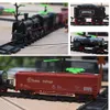 Diecast Modelo Car Bateria Operada a Ferroviário Ferroviário de Frete Clássico Locomotiva a vapor de água Playset com simulação de fumaça Toys elétricos 220930