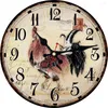 Horloges murales Horloge Vintage Ronde Moderne Ferme En Bois Silencieux Combat Coq Coq Animal Antique Quartz Cuisine