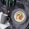 Assiettes 2 Pièces De 8 Pouces Assiette Western Simple Creative Céramique Plat Noir Diamant Bone China Steak Snack