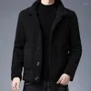 Мужские куртки 2022 зимний искусственный мех шерстяной пальто мужчины. Утолкнув кнопку с воротником Черная коричневая повседневная куртка утолщение плюс размеры