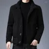 Herenjacks 2022 Winter Faux Fur wollen jas Mannen Trappen Kraagknop Zwart Bruin Bruin Casual Jas