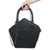Bolsas de ombro Pentagram Punk Darkness Gothic Star Handbag Mulher Girl preto Pu macio de couro macio com corrente