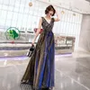 Ethnic Clothing V-NECK Sexy Lady Cheongsam Exquisite Crystal Maxi Mesh Qipao Charming Princess Dress Gown Sparkly Stylish Evening Party