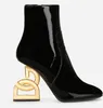 الشتاء العلامة التجارية الفاخرة كيرا حذاء من الجلد النساء البوب كعب أسود براءات الاختراع والجلود سيدة الجوارب الباروك كعوب مارتن نايت الغنيمة EU35-43