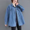 Blouses feminina Blue Fashion Fashion Duplo Pocket Denim Camise