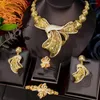 Pendientes de collar Set Godki Fashion Luxury 4pcs Hollow Bownots Joyas nigerianas para mujeres Circ￳n de boda Sets africanos de novia africanos
