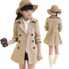 Coat Girls Spring och Autumn Windbreaker Middle Big Children's Medium Long Belt Trench Kidskläder 12 13 14 år gamla