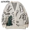 Męskie swetry Lenstid jesienne mężczyźni dzianina swetra Hip Hop Cute Dinosaur Jumper Sweater Streetwear Harajuku mody mody na dzianinu płaszcze 220930