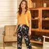 Hemkl￤der sommar toppbyxor Viscose Pyjamas Women Two Piece Set Lounge Wear Bital Sleepwear Floral Printed Clothes Nightwear