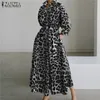 L￤ssige Kleider Zanzea Elegant Herbst Leopard bedruckter Sund.