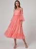 Casual Dresses Designers Women's Summer High Quality Elegant Balloon Sleeves Gorgeous Sexy Mesh Fashion Evening Party Midi