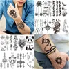 Tatuagens temporárias 66 folhas 3D Pequeno preto para homens homens impermeáveis ​​Tattoo adesivos de rosto braço de pescoço filhos Flores Birds Lulubaby