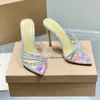 Gianvito Rossi Stileetto Slippers Mules Shoes Crystal Ambellished Strap Rhinestone Spool Heell