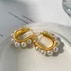 Orecchini a cerchio Top Quality U Drop Style Pearl Circle Donna Fibbia placcata oro Gioielli di marca di moda