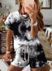 Kvinnors spårsättningar Kvinnor Summer Tie Dye Print Tracksuit Casual Short Sleeve Top and Loose Biker Shorts Outfits Female Streetwear Tvådelat Set 220929