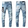 Denim amiirs jeans designer calças homem outono marca de moda am masculino preto perfurado bordado remendo elástico magro leggings pf6q