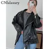 Cuir pour hommes Faux CNlalaxury Veste Femmes Casual PU Lâche Moto Outwear Femme Streetwear Manteau surdimensionné coréen Chic Printemps 220930