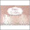 Decorazione per feste Glitter Rosa Oro rosa Buon compleanno Decor Po Sfondo Personalizzato Diamante Annuncio Sfondo per Studio Drop Delivery 2021 Dhezt