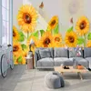 Wallpapers Decorative Wallpaper Northern Europe Simple Small Fresh Style Sunflower Flowers Watercolor Background Wall