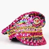 Berets Women Octagonal Hat Sequin Burning Yacht Week Captain Sergeant Rhinestone Rave Festival Bachelorette Part