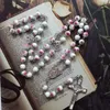 Colliers pendants Cottvowhite Red Ceramic Rosary Perles Collier Christ Jesus Cross Virgin Mary Center Catholic Jewelry Gift