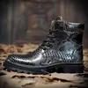 British Casual Short Boots Men Shoes Fashion Classic Pu Retro Snake Pattern Round Head Sacing Street Outdoor Daily AD334