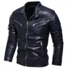 Мужская кожаная зимняя черная куртка из искусственной кожи, мужская теплая мотоциклетная куртка на меховой подкладке, тонкая уличная мода, черное байкерское пальто, плиссированный дизайн, молния 220930