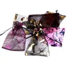 Jewelry Pouches 50pcs/lot Organza Halloween Candy Bag Spider Web Multi Color Printing Drawstring Jute Burlap Party Packaging Gift