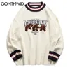 Men's Sweaters GONTHWID Bear Patchwork Striped Knitted Jumpers Streetwear Hip Hop Harajuku Casual Pullover knitwear Mens Fashion Tops 220930