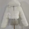 Fauxe Fur 828sale Женщины модные зимние укороченное пальто. Пушистый на молнии на молнии.