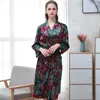 Men's Sleepwear Men Satin Robe Lovers Nightgown Print Kimono Bathrobe vestido Caso Casual casualwearwear