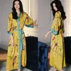 Women's Sleepwear Print Nightwear Women Satin Kimono Robe Gown Nightdress Loose Intimate Lingerie Sexy Flower Nightgown Lounge Wear