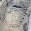 Denim amiirs jeans designer pants man fall 869 mode 2024 new am blå trasig brev graffiti trend smal fit mager man 78ct